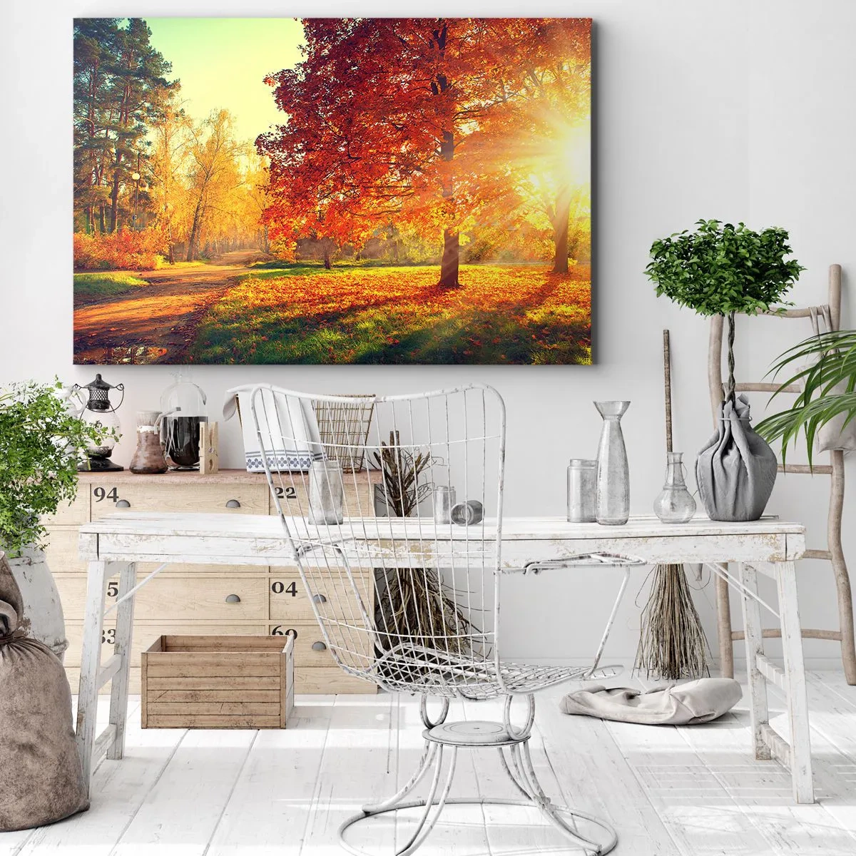 Obraz na płótnie - Jesienny park oświetlony promieniami słońca - 70x50cm - Rude jest piękne - Nowoczesna dekoracja ścienna do salonu i sypialni ARTTOR