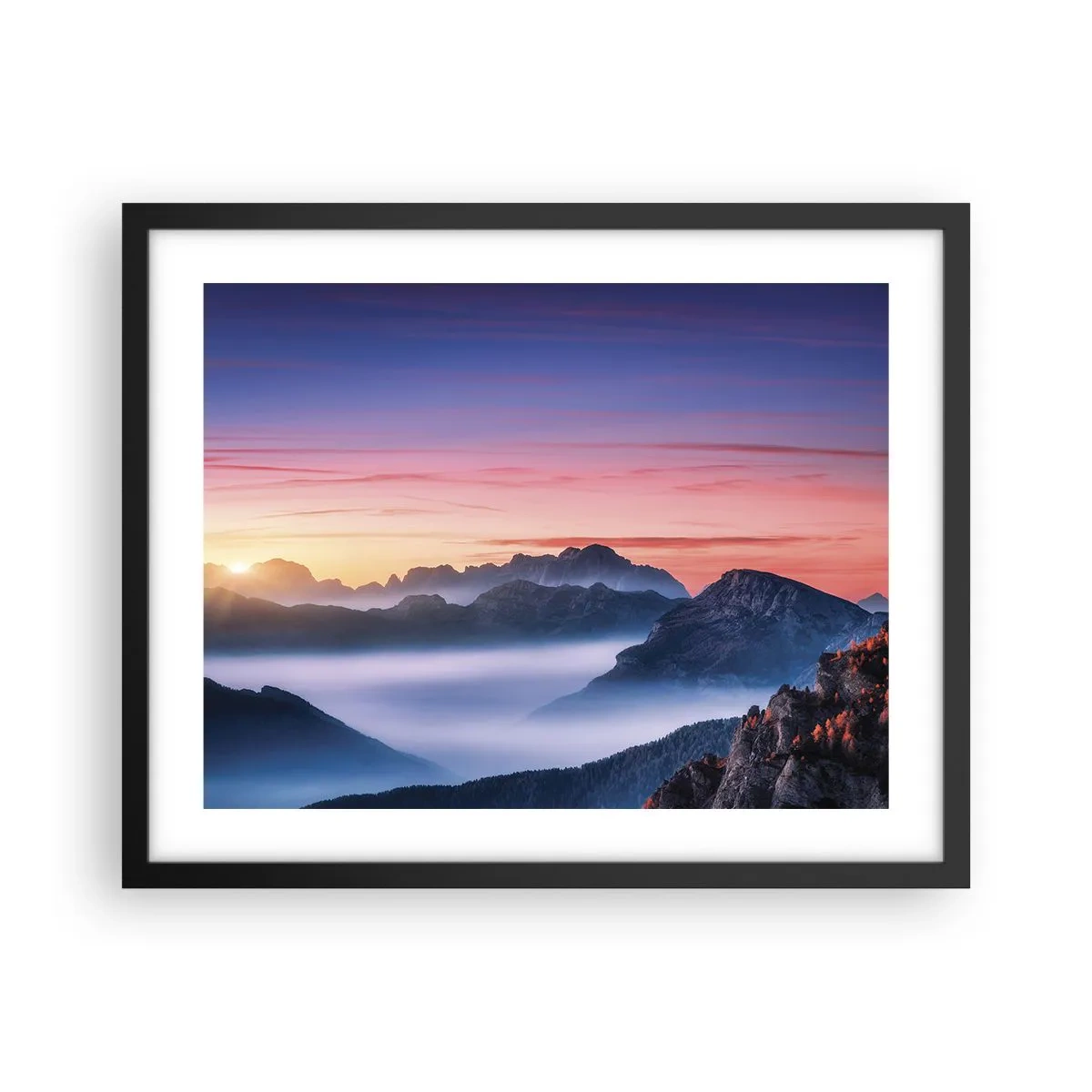 Plakat w czarnej ramie - Nad dolinami - 50x40 cm