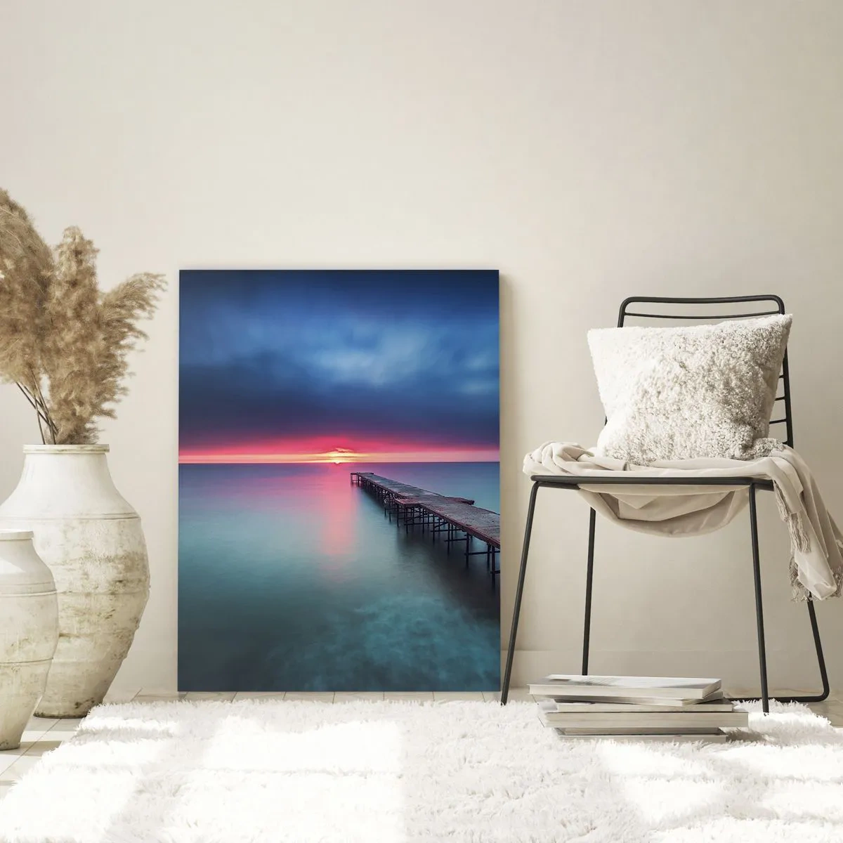Obraz na szkle - Molo prowadzące w stronę zachodzącego słońca - 50x70cm - Między niebem a ziemią - Nowoczesna dekoracja ścienna do salonu, kuchni i sypialni ARTTOR