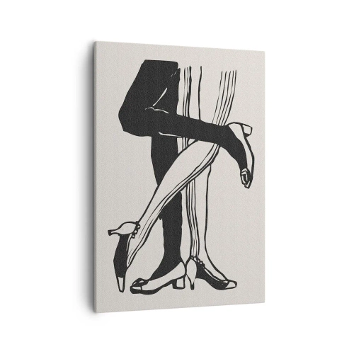Obraz na płótnie - Minimalistyczna czarno-biała ilustracja splecionych nóg tańczącej pary - 50x70cm - Kobiecy atrybut - Nowoczesna dekoracja ścienna do salonu, kuchni i sypialni ARTTOR