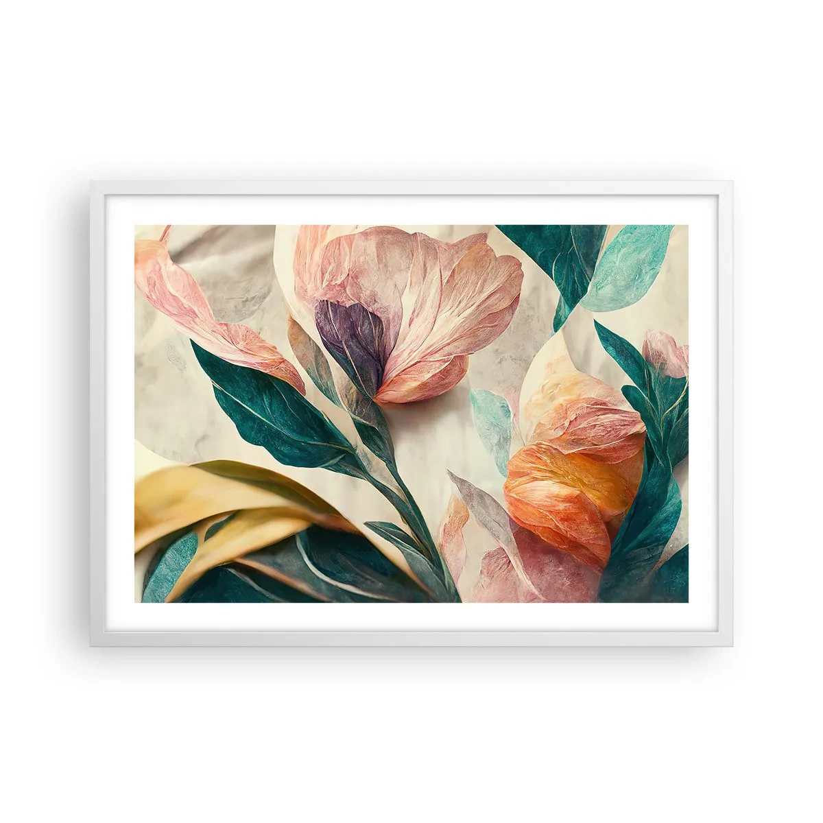 Plakat w białej ramie - Kwiaty wysp południowych - 70x50 cm