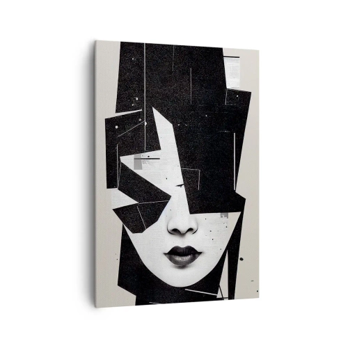 Obraz na płótnie - Abstrakcyjna kompozycja twarzy kobiety w czerni i bieli - 70x100cm - Głęboko ukryte - Nowoczesna dekoracja ścienna do salonu i sypialni ARTTOR