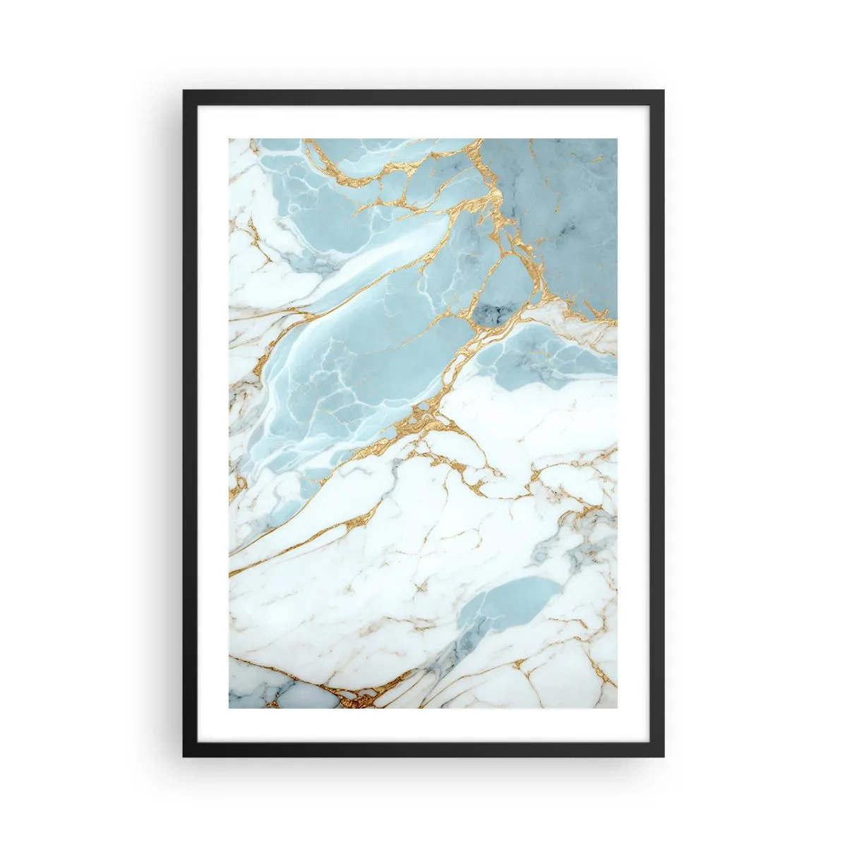 Plakat w czarnej ramie - Elegancki marmur w odcieniach błękitu i złota - 50x70cm - Bogactwo kamienia - Nowoczesna dekoracja ścienna do salonu i sypialni ARTTOR