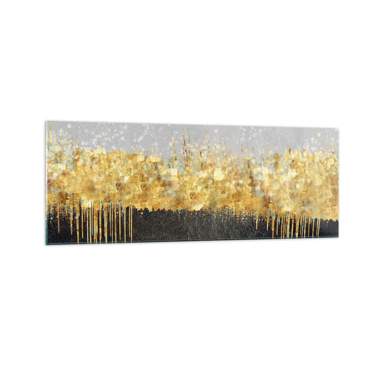 Obraz na szkle - Abstrakcyjna kompozycja w odcieniach złota i czerni - 140x50cm - W głąb i ku górze - Nowoczesna dekoracja ścienna do salonu i sypialni ARTTOR