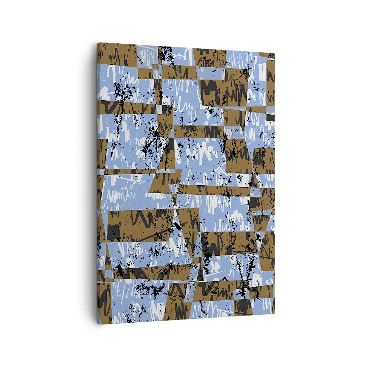 Obraz na płótnie - Abstrakcyjna kompozycja geometrycznych kształtów w odcieniach niebieskiego i brązu - 50x70cm - Nieludowa wycinanka - Nowoczesna dekoracja ścienna do salonu, kuchni i sypialni ARTTOR