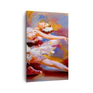 Obraz na płótnie - Balerina w dynamicznej pozie wśród pastelowych barw - 80x120cm - Łabędzia gracja - Nowoczesna dekoracja ścienna do salonu i sypialni ARTTOR