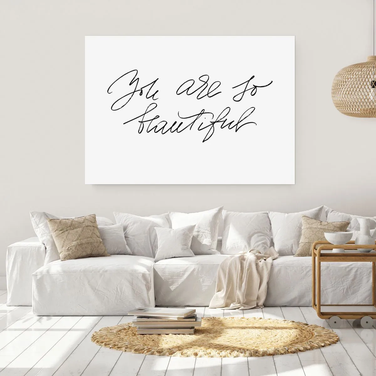 Plakat - Czarno-biały napis 'You are so beautiful' - 100x70cm - Naprawdę, uwierz… - Nowoczesna dekoracja ścienna do salonu i sypialni ARTTOR