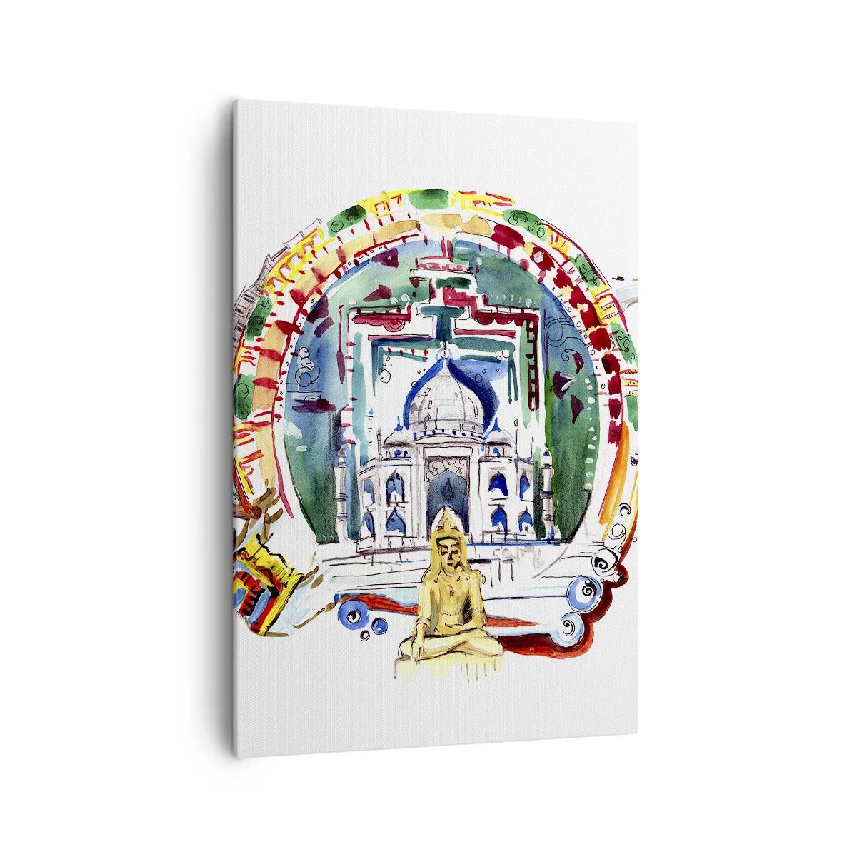 Obraz na płótnie - Kolorowa ilustracja z motywem architektury Indii - 70x100cm - Hinduska równowaga świata - Nowoczesna dekoracja ścienna do salonu i sypialni ARTTOR