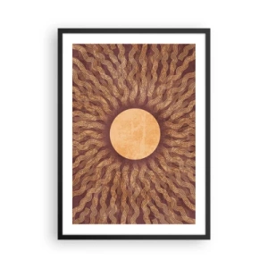 Plakat w czarnej ramie - Stylizowane słońce z promieniami w odcieniach złota i brązu - 50x70cm - Ikona słońca - Nowoczesna dekoracja ścienna do salonu i sypialni ARTTOR