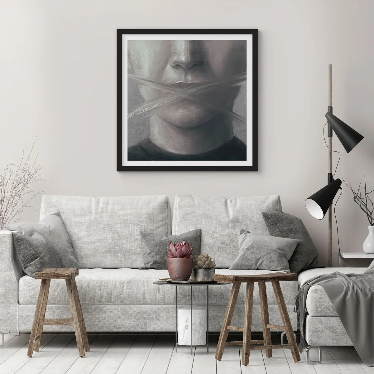 Plakat w czarnej ramie - Ani słowa - 30x30 cm