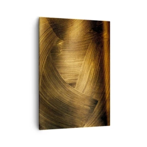 Obraz na płótnie - Abstrakcyjne złote pociągnięcia pędzla na ciemnym tle - 50x70cm - W złotym labiryncie - Nowoczesna dekoracja ścienna do salonu, kuchni i sypialni ARTTOR