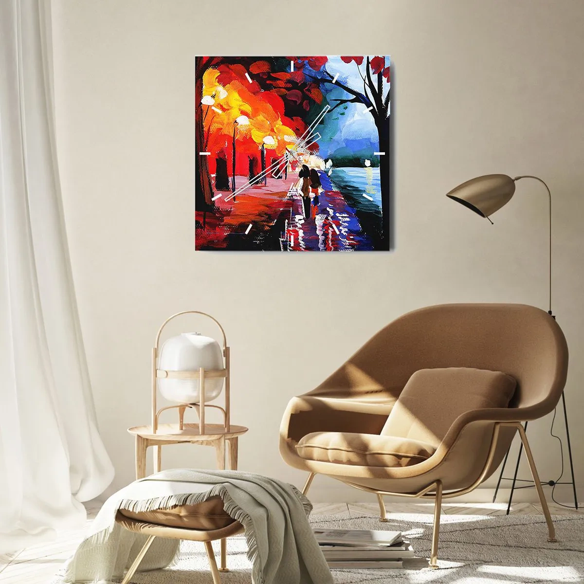 Zegar ścienny - Płomienna jesień w parku - 40x40 cm