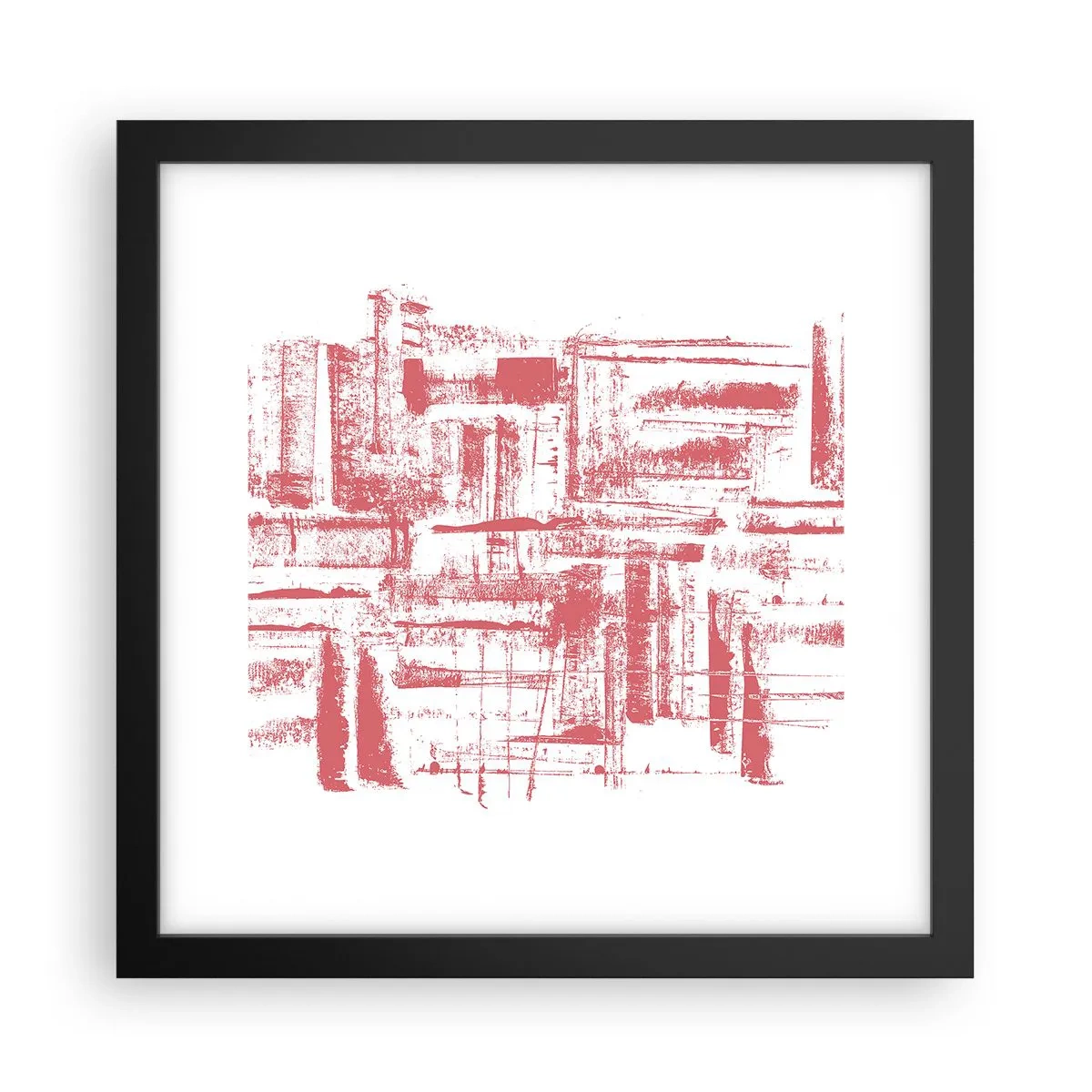 Plakat w czarnej ramie - Czerwone miasto - 30x30 cm