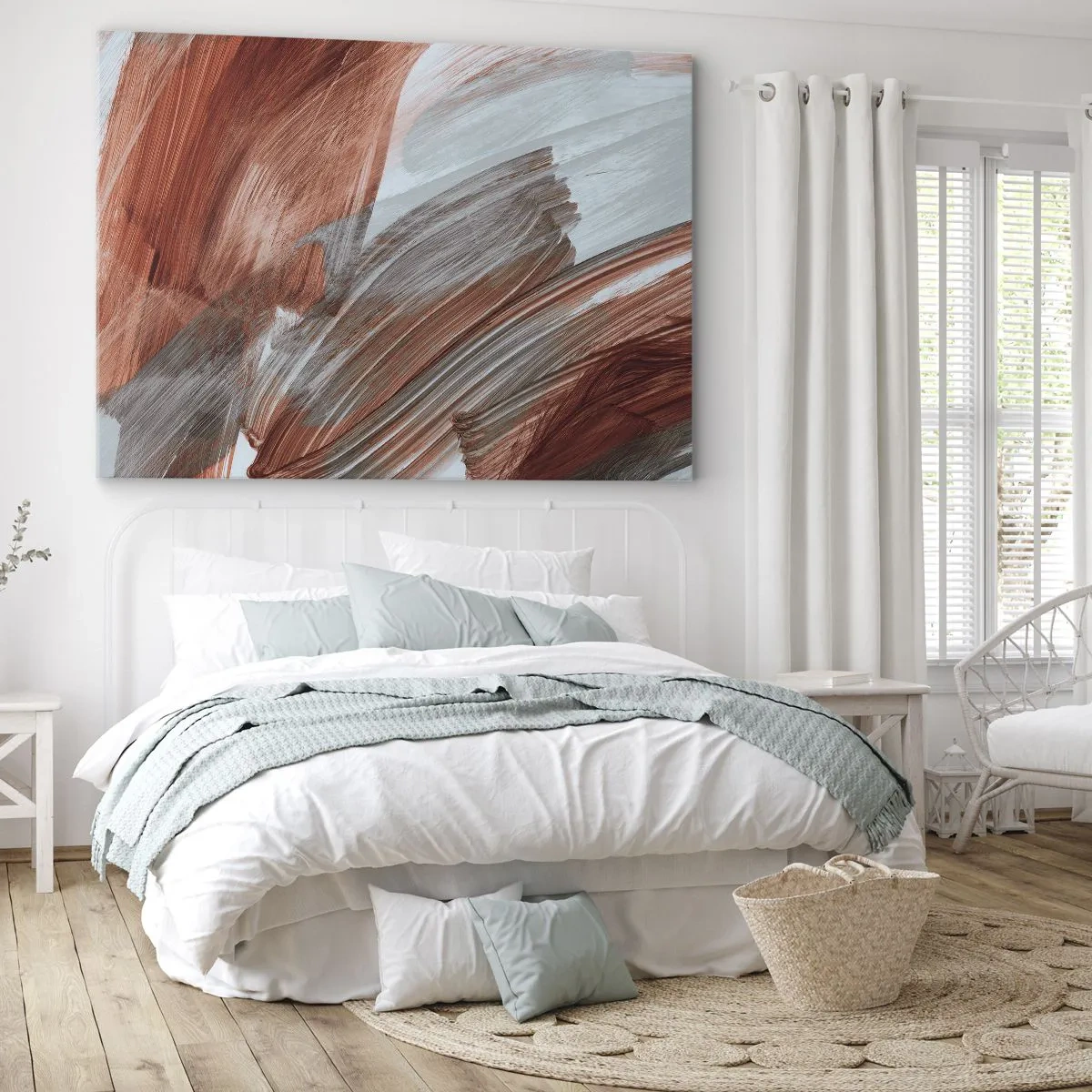 Obraz na płótnie - Abstrakcyjne pociągnięcia pędzla w odcieniach miedzi i szarości - 120x80cm - Abstrakcja jesienna i wietrzna - Nowoczesna dekoracja ścienna do salonu, kuchni i sypialni ARTTOR