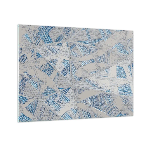 Obraz na szkle - Geometryczne wzory w odcieniach szarości i niebieskiego - 70x50cm - W szaroniebieskim labiryncie - Nowoczesna dekoracja ścienna do salonu i sypialni ARTTOR