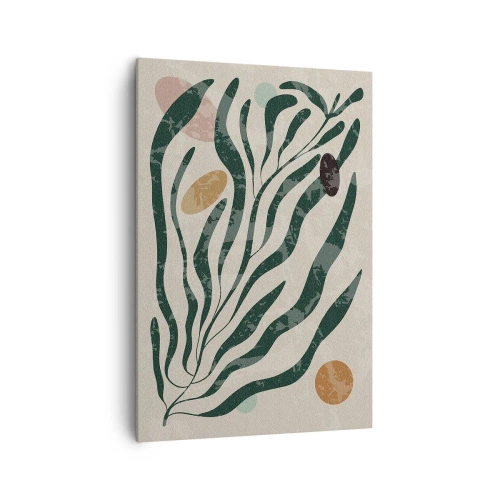 Obraz na płótnie - Organiczne linie i kształty w zieleni i beżu - 70x100cm - Pośród zieleni - Nowoczesna dekoracja ścienna do salonu i sypialni ARTTOR