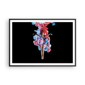 Plakat w czarnej ramie - Tancerka otoczona kolorowym dymem na czarnym tle - 100x70cm - W pełnym rozkwicie - Nowoczesna dekoracja ścienna do salonu i sypialni ARTTOR