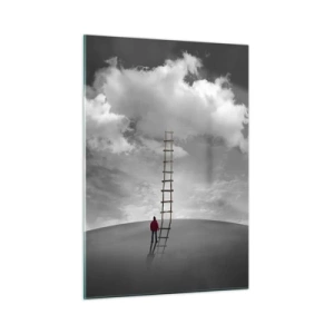 Obraz na szkle - Osoba patrzy na drabinę prowadzącą do chmury - 50x70cm - Wszystko możliwe - Nowoczesna dekoracja ścienna do salonu, kuchni i sypialni ARTTOR