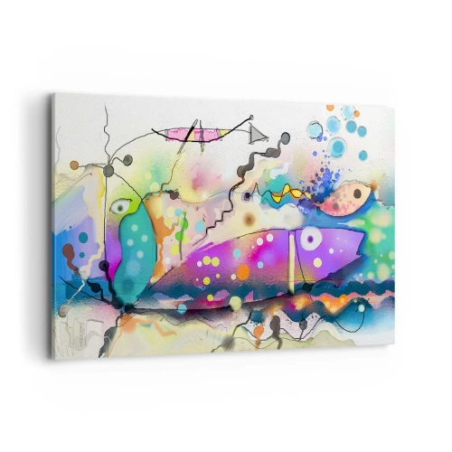 Obraz na płótnie - Abstrakcyjne ryby w kolorowej, surrealistycznej kompozycji - 120x80cm - Brak słów! - Nowoczesna dekoracja ścienna do salonu, kuchni i sypialni ARTTOR