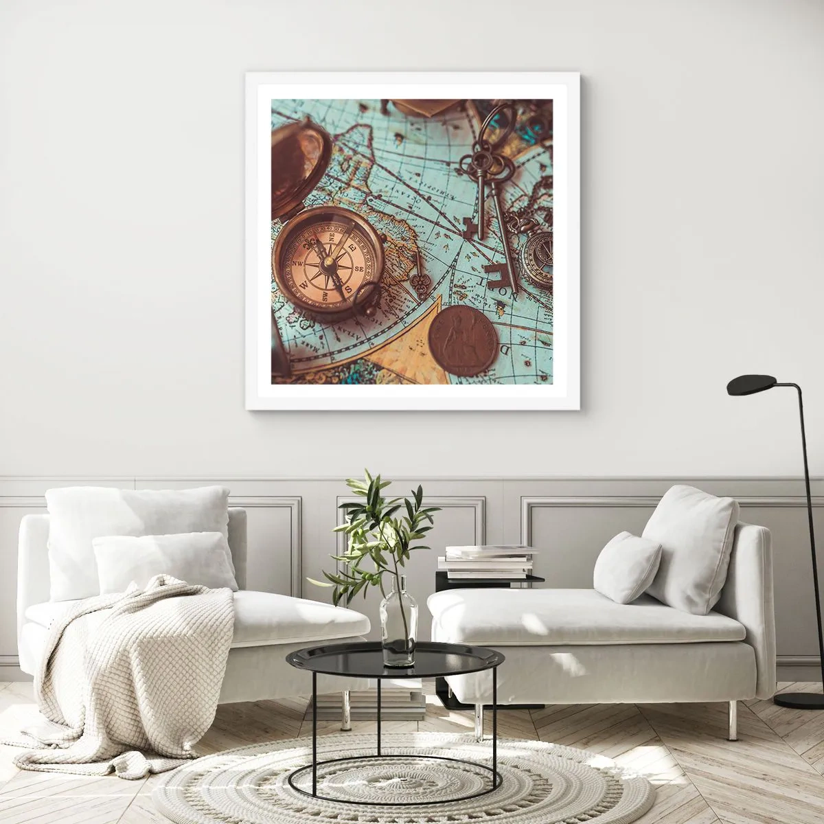 Plakat w białej ramie - Dla poszukiwacza przygód - 60x60 cm