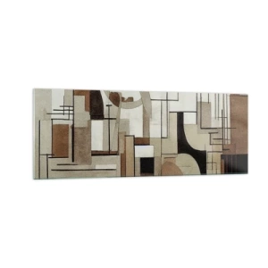 Obraz na szkle - Architektoniczna abstrakcja w beżach i brązach - 140x50cm - Pejzaż miejski 2.0 - Nowoczesna dekoracja ścienna do salonu i sypialni ARTTOR