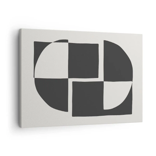 Obraz na płótnie - Abstrakcyjne kształty geometryczne w czerni i bieli - 70x50cm - Antyteza – synteza - Nowoczesna dekoracja ścienna do salonu i sypialni ARTTOR