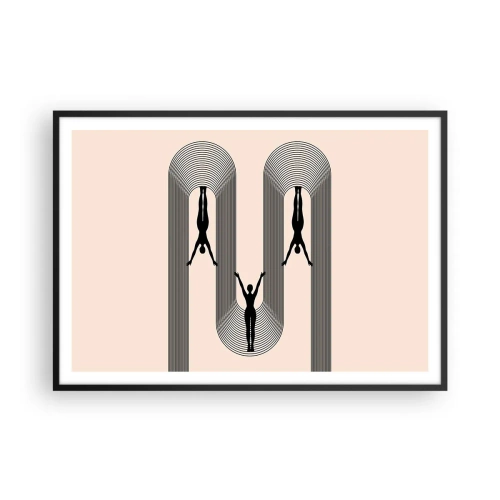 Plakat w czarnej ramie - Sylwetki w geometrycznym stylu na beżowym tle - 100x70cm - Do góry nogami - Nowoczesna dekoracja ścienna do salonu i sypialni ARTTOR