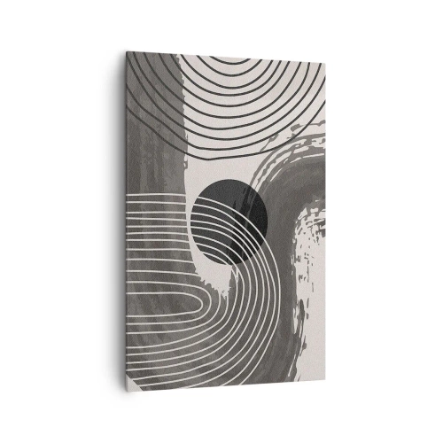 Obraz na płótnie - Geometryczne linie i owale w monochromatycznych odcieniach - 80x120cm - Owal zwycięża - Nowoczesna dekoracja ścienna do salonu i sypialni ARTTOR