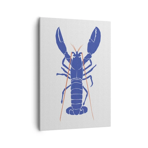 Obraz na płótnie - Minimalistyczna ilustracja niebieskiego homara na jasnym tle - 50x70cm - Homar wykwintny w granacie - Nowoczesna dekoracja ścienna do salonu, kuchni i sypialni ARTTOR
