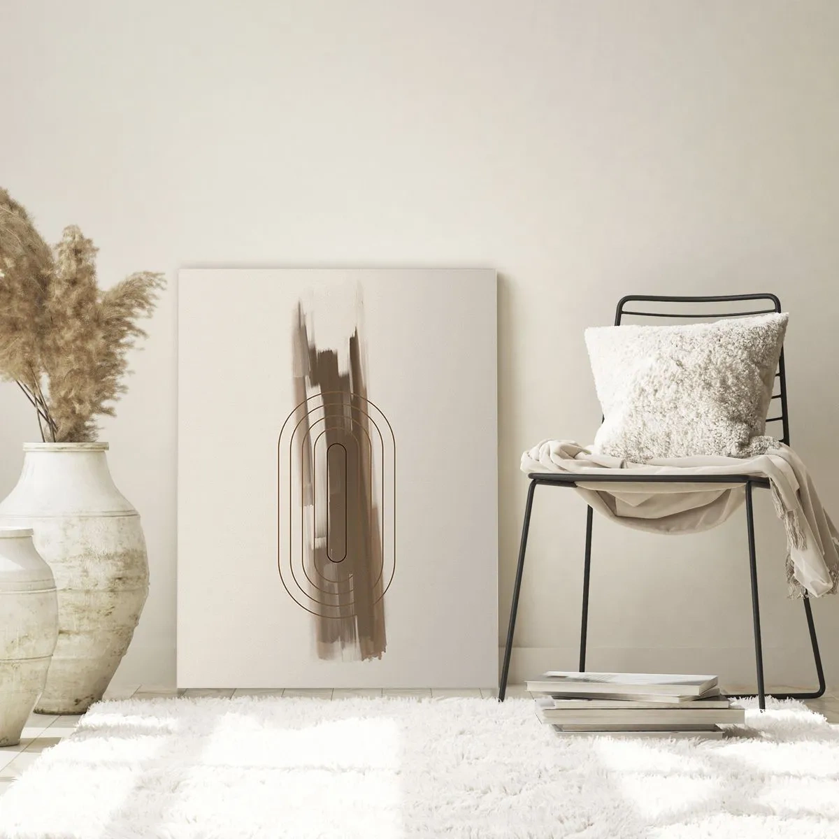 Obraz na szkle - Abstrakcja w odcieniach brązu z minimalistycznym wzorem - 50x70cm - Powiew szarości - Nowoczesna dekoracja ścienna do salonu, kuchni i sypialni ARTTOR