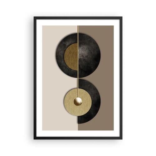 Plakat w czarnej ramie - Nowoczesna abstrakcja z geometrycznymi złotymi akcentami - 50x70cm - Wariacje wokół koła - Nowoczesna dekoracja ścienna do salonu i sypialni ARTTOR