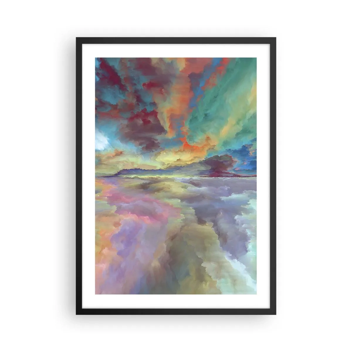 Plakat w czarnej ramie - Kolorowe niebo w artystycznej interpretacji - 50x70cm - Dwa nieba - Nowoczesna dekoracja ścienna do salonu i sypialni ARTTOR