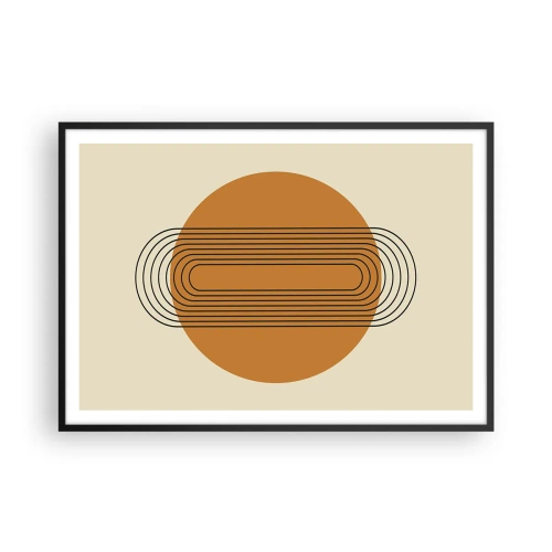 Plakat w czarnej ramie - Geometryczny wzór z pomarańczowym kołem i liniami - 100x70cm - Plan doskonały - Nowoczesna dekoracja ścienna do salonu i sypialni ARTTOR