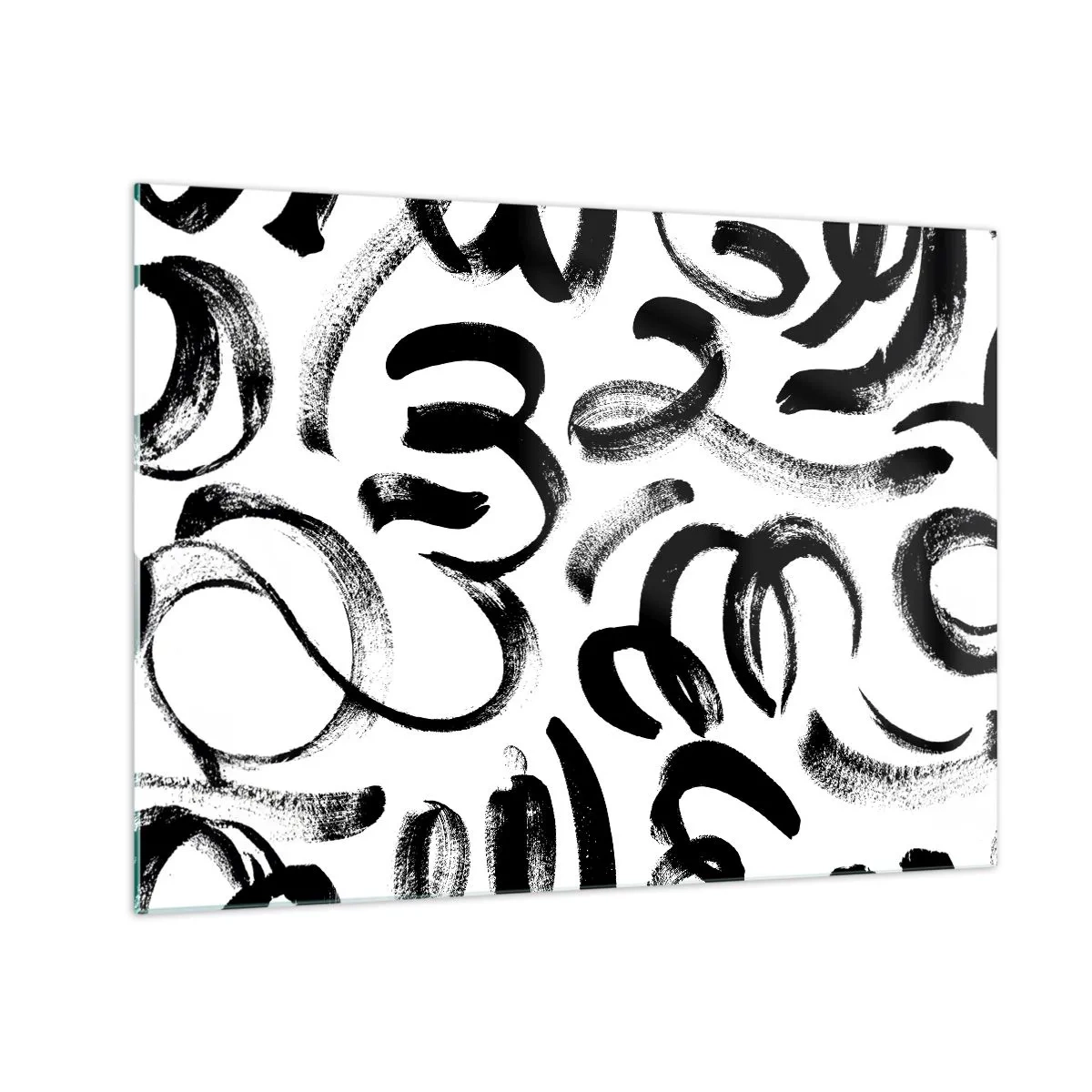 Obraz na szkle - Czarno-białe abstrakcyjne pociągnięcia pędzla - 70x50cm - Czarno na białym - Nowoczesna dekoracja ścienna do salonu i sypialni ARTTOR