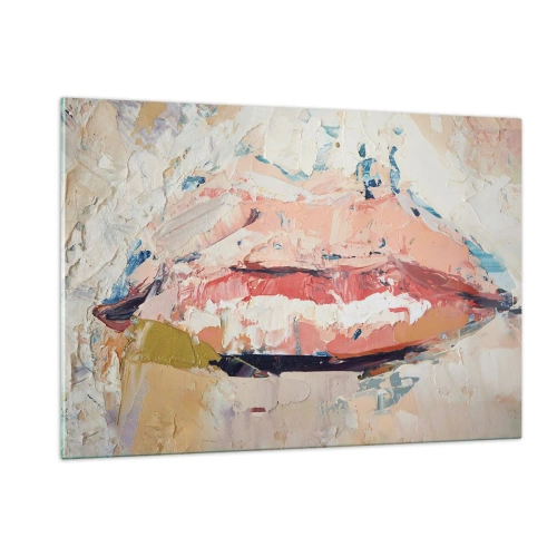 Obraz na szkle - Abstrakcyjny obraz ust w ekspresyjnej technice malarskiej - 120x80cm - Budzi zmysły - Nowoczesna dekoracja ścienna do salonu, kuchni i sypialni ARTTOR