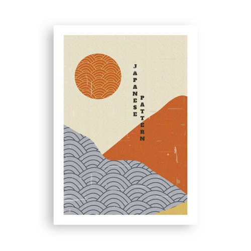 Plakat - Minimalistyczny japoński wzór z falami i słońcem - 50x70cm - W japońskim duchu - Nowoczesna dekoracja ścienna do salonu, kuchni i sypialni ARTTOR