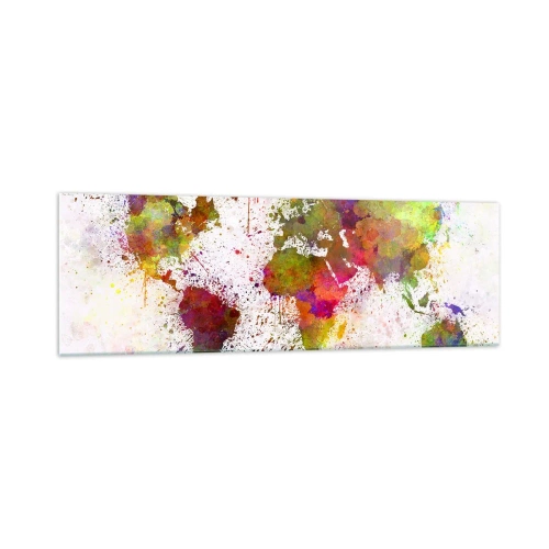 Obraz na szkle - Kolorowa mapa świata w abstrakcyjnej stylistyce - 160x50cm - Jakoś tak samo wyszło - Nowoczesna dekoracja ścienna do salonu i sypialni ARTTOR