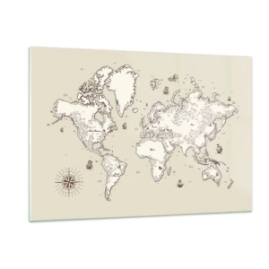 Obraz na szkle - Stylizowana mapa świata w klasycznym wydaniu - 120x80cm - Podróż dookoła świata - Nowoczesna dekoracja ścienna do salonu, kuchni i sypialni ARTTOR