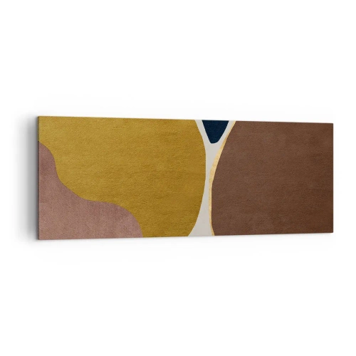 Obraz na płótnie - Abstrakcyjna kompozycja z geometrycznymi kształtami w ciepłych barwach - 140x50cm - Abstrakcja – miejsce w przestrzeni - Nowoczesna dekoracja ścienna do salonu i sypialni ARTTOR