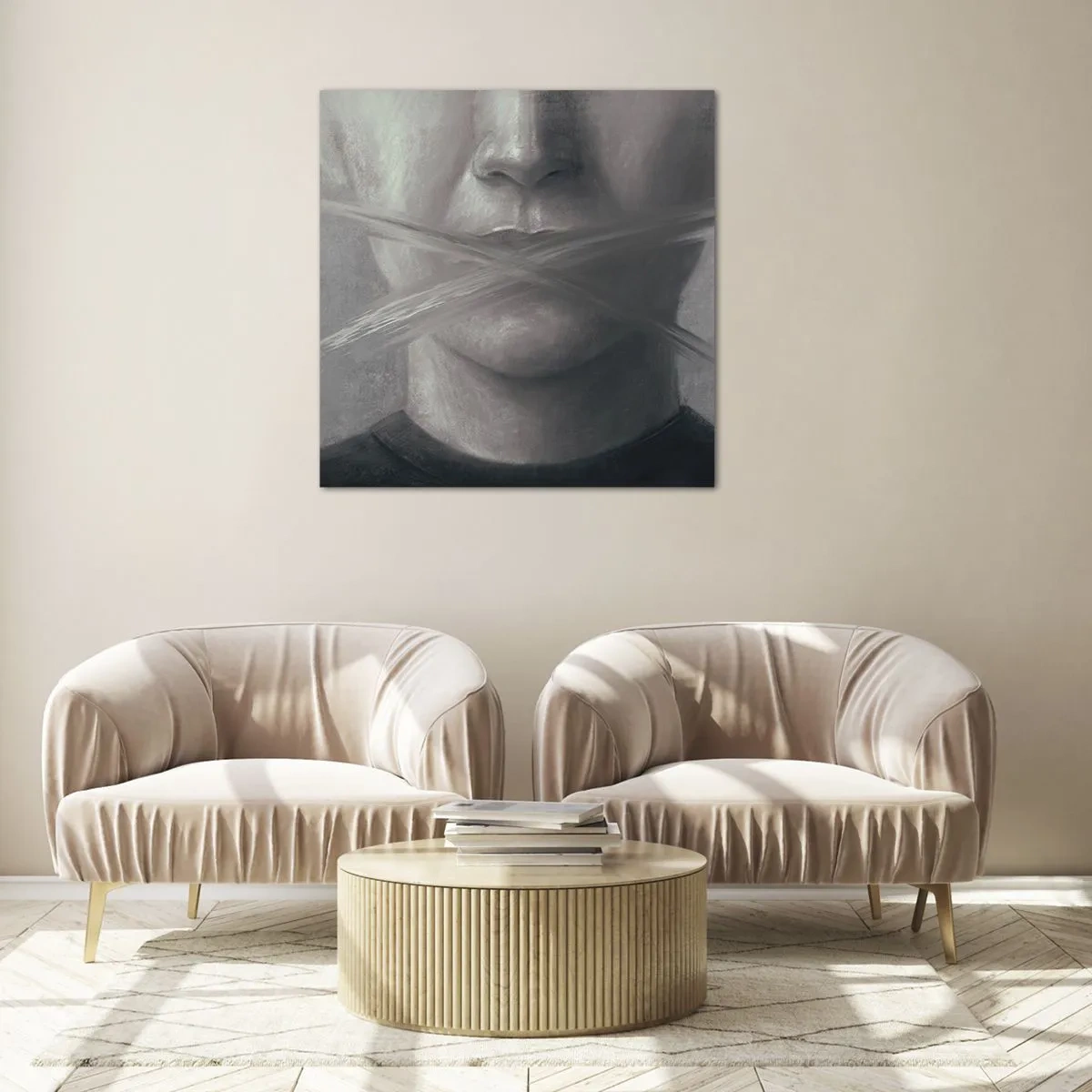 Obraz na szkle - Ani słowa - 70x70 cm