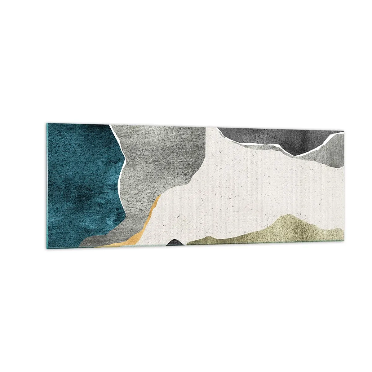 Obraz na szkle - Geometryczne formy w odcieniach szarości, zieleni i złota - 140x50cm - Mozaikowa kompozycja z nitką złota - Nowoczesna dekoracja ścienna do salonu i sypialni ARTTOR