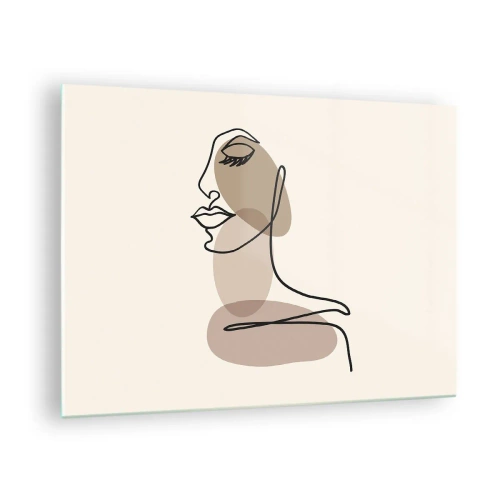 Obraz na szkle - Minimalistyczny kobiecy portret wykonany linią ciągłą - 70x50cm - Pewna linia piękna - Nowoczesna dekoracja ścienna do salonu i sypialni ARTTOR