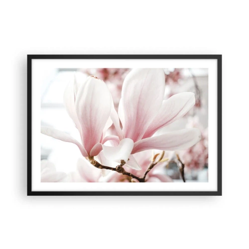 Plakat w czarnej ramie - Delikatne kwiaty magnolii w pastelowych odcieniach - 70x50cm - Bezmiar czułości - Nowoczesna dekoracja ścienna do salonu i sypialni ARTTOR