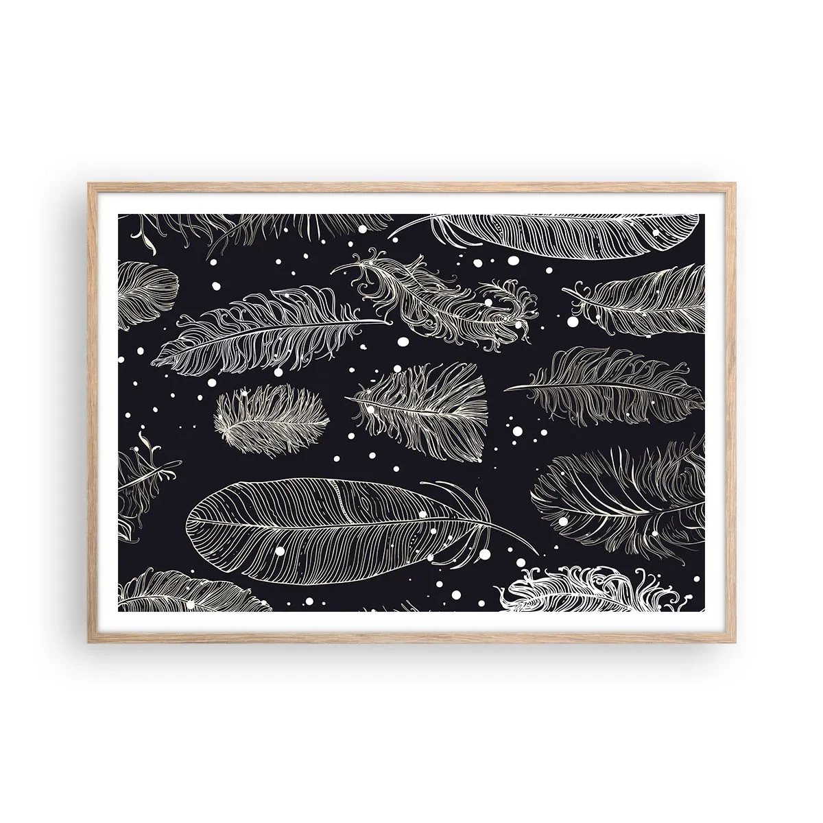 Plakat w ramie jasny dąb - Pierzasta koronka - 100x70 cm