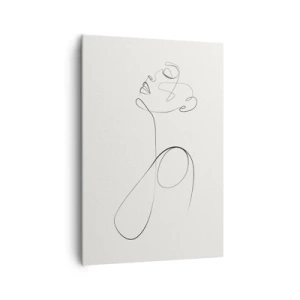 Obraz na płótnie - Minimalistyczny szkic twarzy w stylu line art na białym tle - 70x100cm - Zapętlona w marzeniach - Nowoczesna dekoracja ścienna do salonu i sypialni ARTTOR