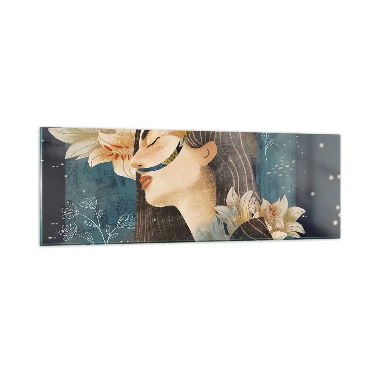 Obraz na szkle - Baśń o królewnie z liliami - 90x30 cm