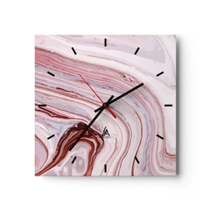 Zegar ścienny - Abstrakcyjny wzór w kolorach różu i bieli - 30x30cm - Prosto, potem w prawo na dół - Nowoczesna dekoracja ścienna do salonu i sypialni ARTTOR