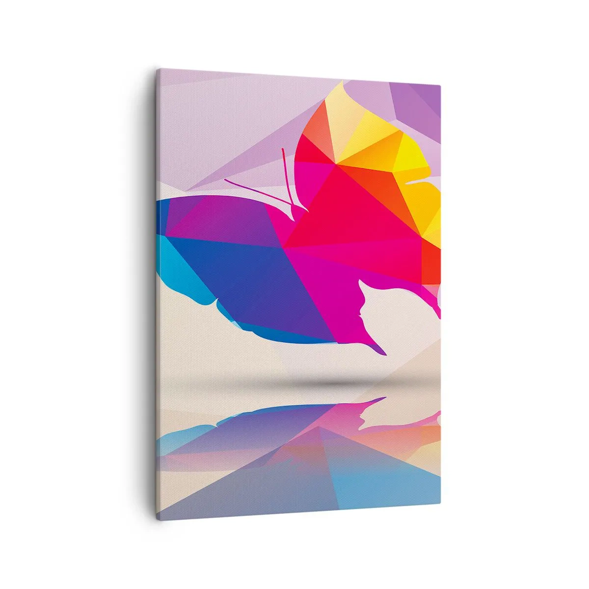 Obraz na płótnie - Geometryczny motyl w abstrakcyjnej kolorystyce - 50x70cm - Motyla tęcza - Nowoczesna dekoracja ścienna do salonu, kuchni i sypialni ARTTOR