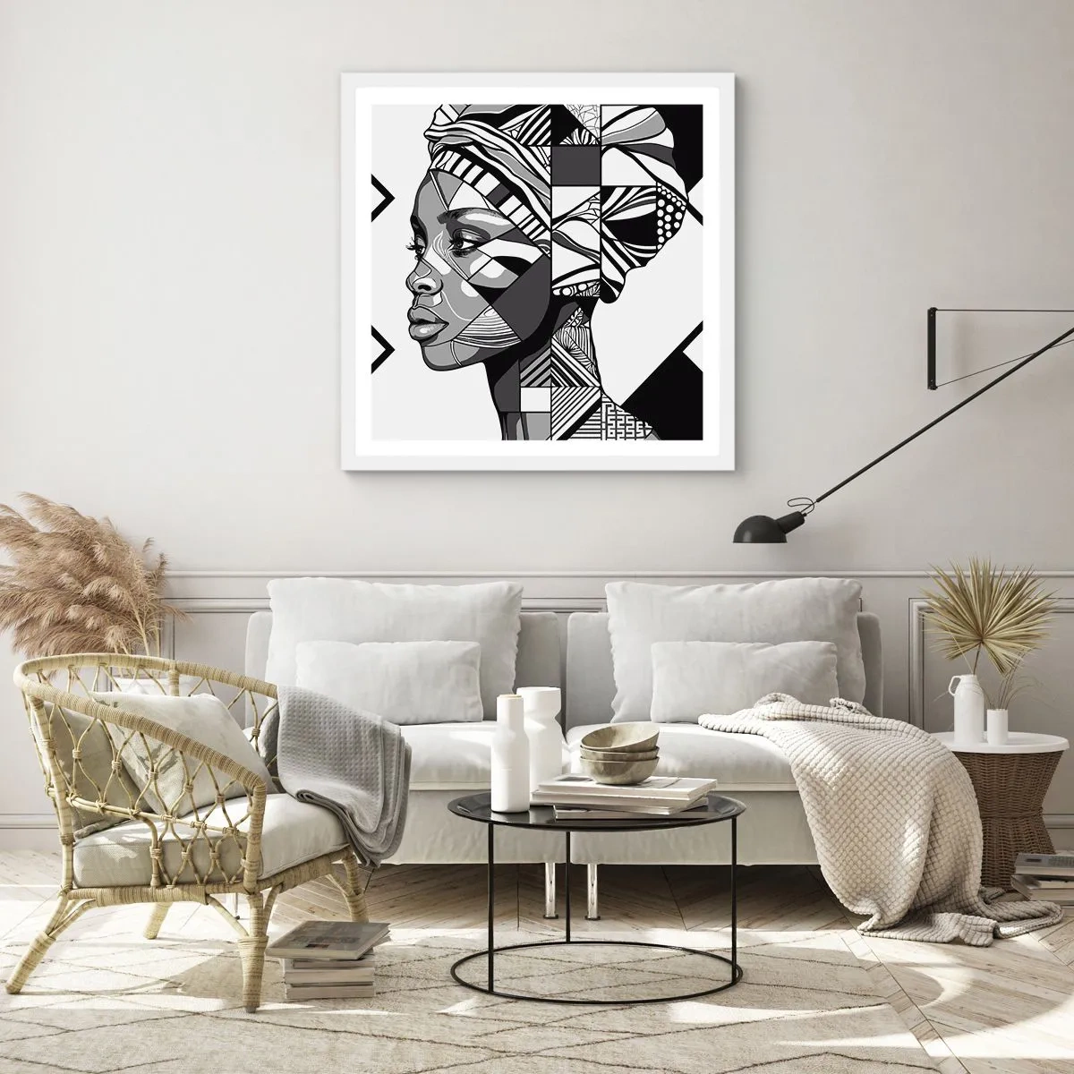 Plakat w białej ramie - Portret etniczny - 60x60 cm