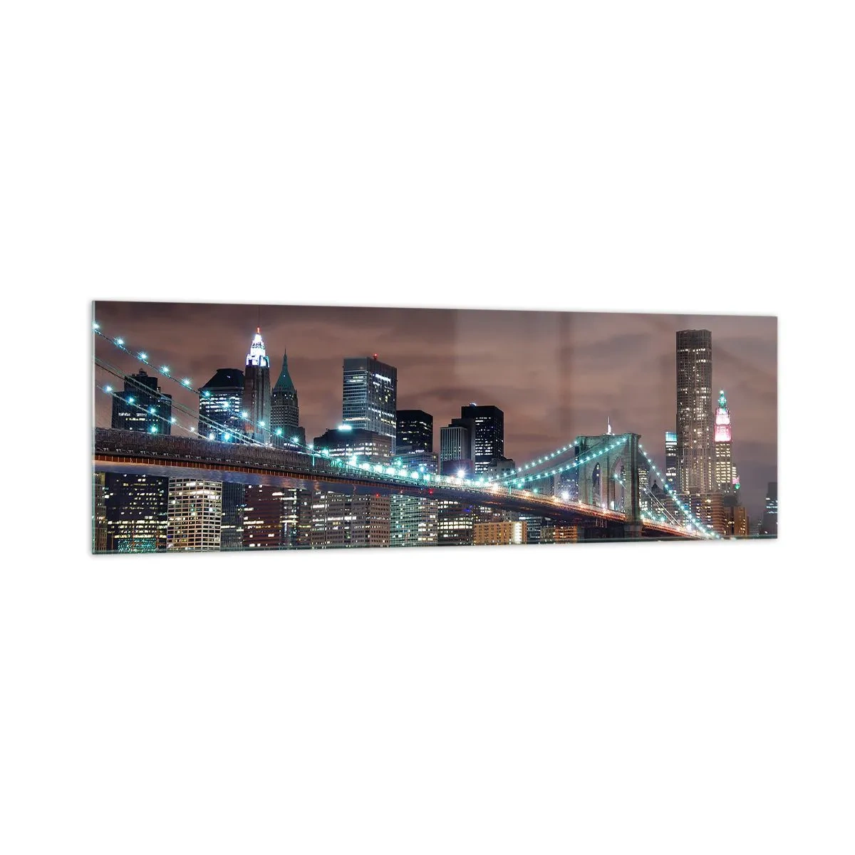Obraz na szkle - Most podświetlony nocą na tle nowoczesnej panoramy miasta - 160x50cm - Światła wielkiego miasta - Nowoczesna dekoracja ścienna do salonu i sypialni ARTTOR